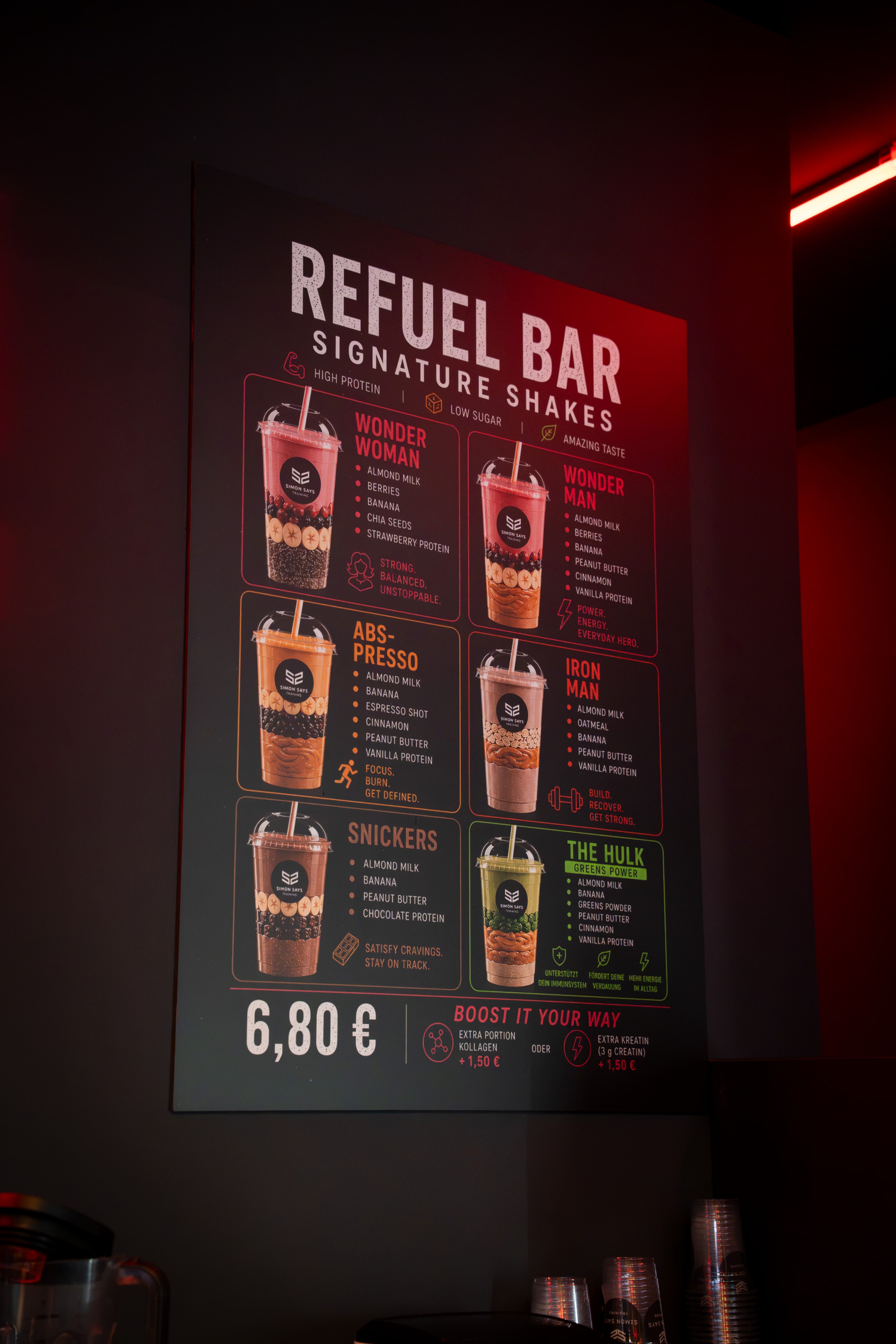 Karte der Refuel Bar mit Signature Shakes